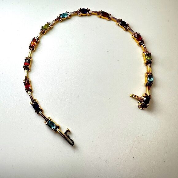 7.25", 14kt yellow gold and multi-gemstone tennis bracelet! - Picture 1 of 16